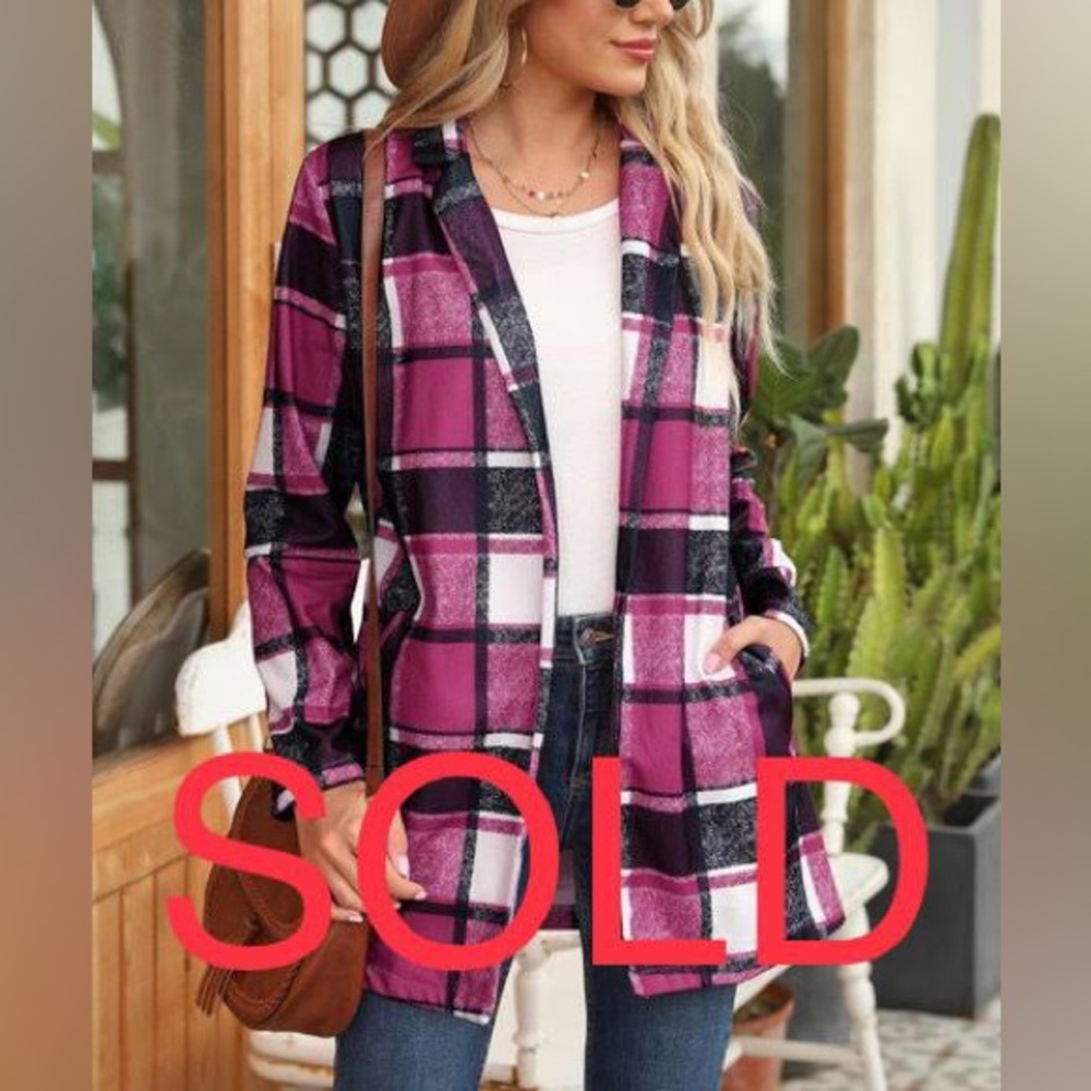 ⭐️NWT Red Rose’ & Dark Navy Plaid Open Lapel Blazer Jacket-Size X-Large